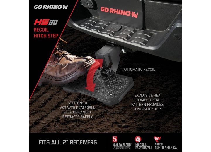 Go Rhino HS-20 Textured Black Hitch Step for 2