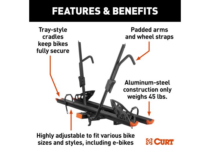 Curt  Aluminum Tray-Style Hitch-Mounted Bike Rack (2 Bikes, 2