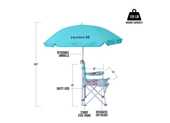 E-Z Up Hurley Kids Quad Chair With Umbrella, Lily Aqua  • CHHRKQULLYAQ