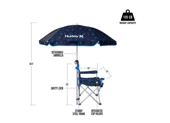 E-Z Up Hurley Kids Quad Chair With Umbrella, Navy Shark  • CHHRKQUSHKNY