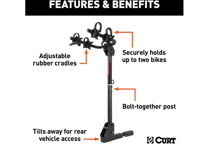 Curt Hitch Mounted Bike Rack 2 Bikes 1-1/4