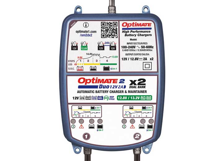 Optimate 2 DUO 12 / 12.8 Volt, 2 Amp Battery Charger [2 Bank]  • TM-571