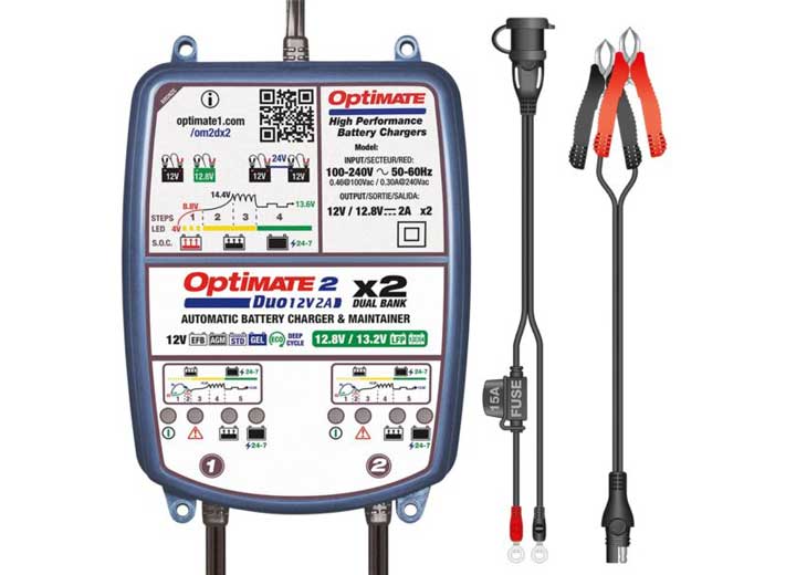 Optimate 2 DUO 12 / 12.8 Volt, 2 Amp Battery Charger [2 Bank]  • TM-571