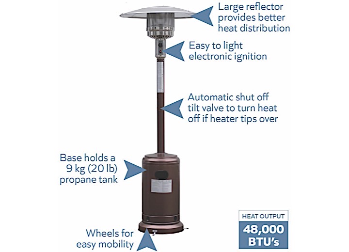 Blue Sky Outdoor Living Hammered Bronze Gas Patio Heater 48,000 BTU  • PHG8732BZ