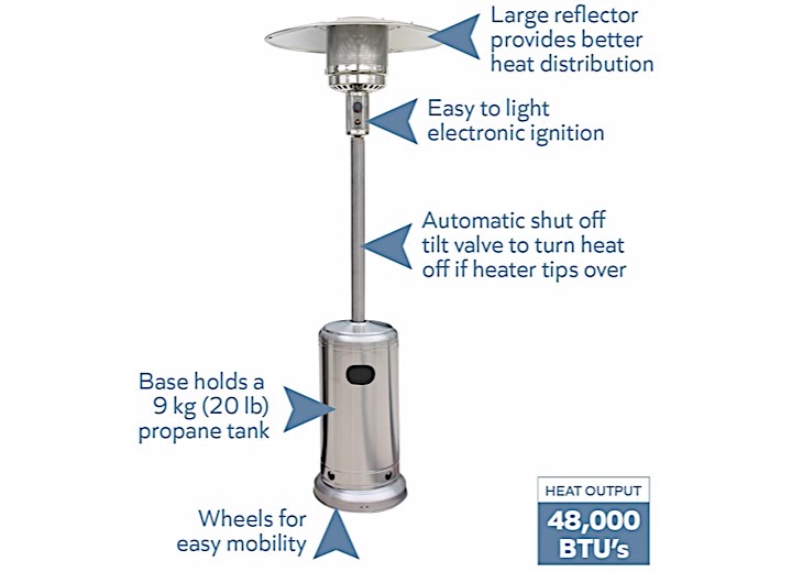 Blue Sky Outdoor Living Stainless Steel Gas Patio Heater 48,000 BTU  • PHG8732SS