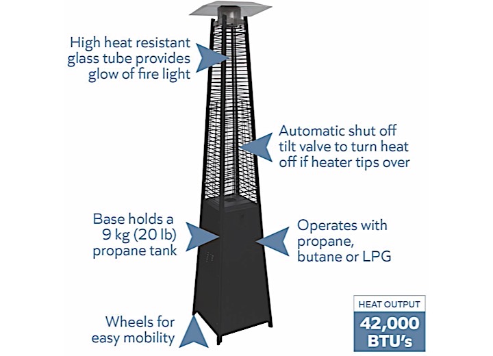 Blue Sky Outdoor Living 360° Pillar of Flame Gas Patio Heater 42,000 BTU  • PHPG8919B