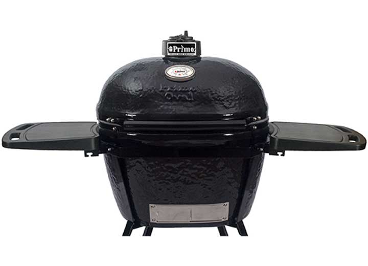 Primo All-In-One Oval XL 400 Ceramic Kamado Grill With Cradle, Side Shelves, And Stainless Steel Grates  • PGCXLC