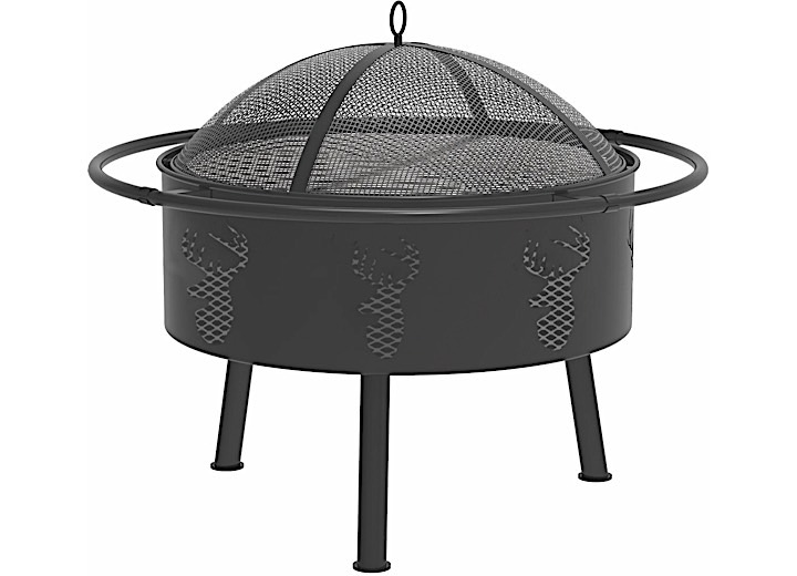 Blue Sky Outdoor Living 29” Deer Head Round Barrel Wood Fire Pit with Steel Ring  • WBFB29-MD