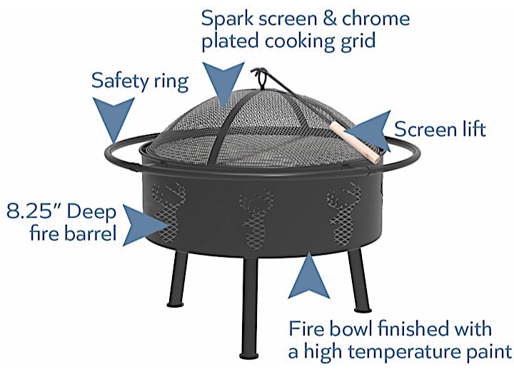 Blue Sky Outdoor Living 29” Deer Head Round Barrel Wood Fire Pit with Steel Ring  • WBFB29-MD