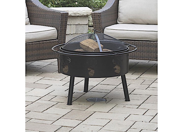 Blue Sky Outdoor Living 29” Deer Head Round Barrel Wood Fire Pit with Steel Ring  • WBFB29-MD