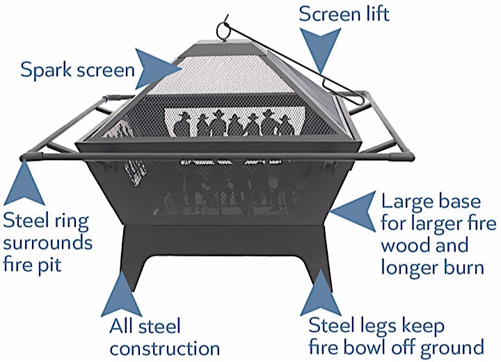Blue Sky Outdoor Living 31” Square Wood Cowboy Fire Pit • WBFP31SQ-GF