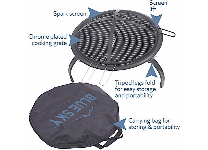 Blue Sky Outdoor Living 21.25” Round Folding Leg Portable Wood Fire Pit • WBPFP22