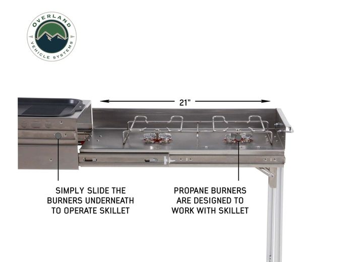 Overland Vehicle Systems Komodo Camp Kitchen - Dual Grill, Skillet, Folding Shelves, and Rocket Tower - Stainless Steel  • 30100001