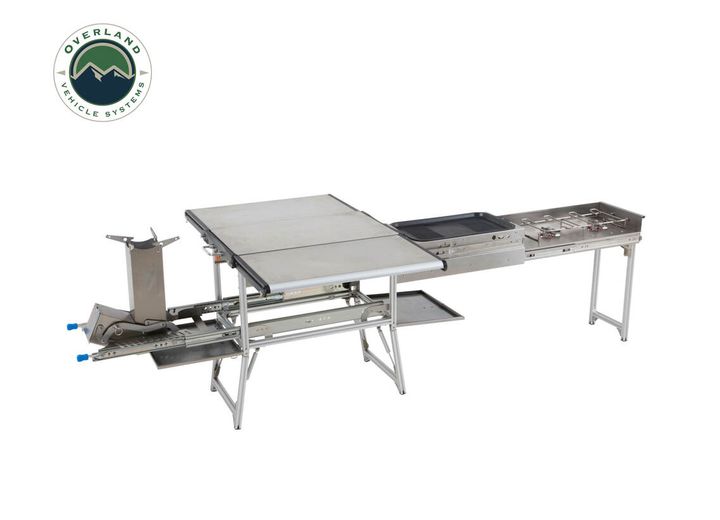 Overland Vehicle Systems Komodo Camp Kitchen - Dual Grill, Skillet, Folding Shelves, and Rocket Tower - Stainless Steel  • 30100001