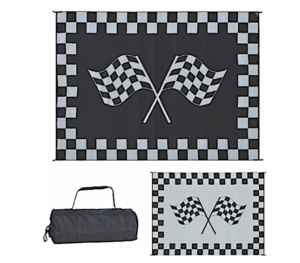 Ming's Mark  Stylish Camping 9 ft. x 12 ft. Racing Flag Mat - Black/White  • RF9121