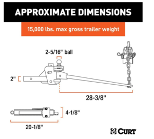 Curt Short Trunnion Bar Weight Distribution Hitch Kit (10K - 15K lbs., 28-3/8