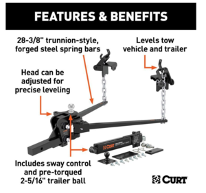 Curt Short Trunnion Bar Weight Distribution Hitch Kit (10K - 15K lbs., 28-3/8