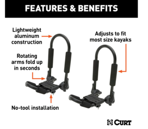 Curt Adjustable Aluminum Roof Rack Kayak Holders  • 18320