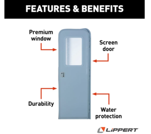 Lippert Right Hinge RV Radius Entry Door with Screen Door with Drip Cap & Threshold - 26