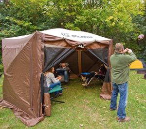 Quick-Set Pavilion 6-Sided Screen Shelter with Wind Panels - Brown/Tan 12.5' x 12.5'  • 9882