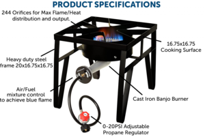 Flame King Heavy Duty 200,000 BTU Propane Gas Single Burner  • YSN-SB200K