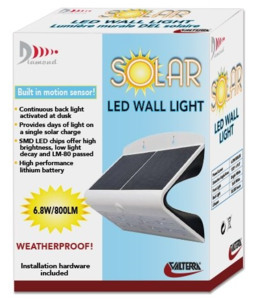 Valterra Solar LED Wall Light with Built-In Motion Sensor 6.8W, 800Lm  • DG0168