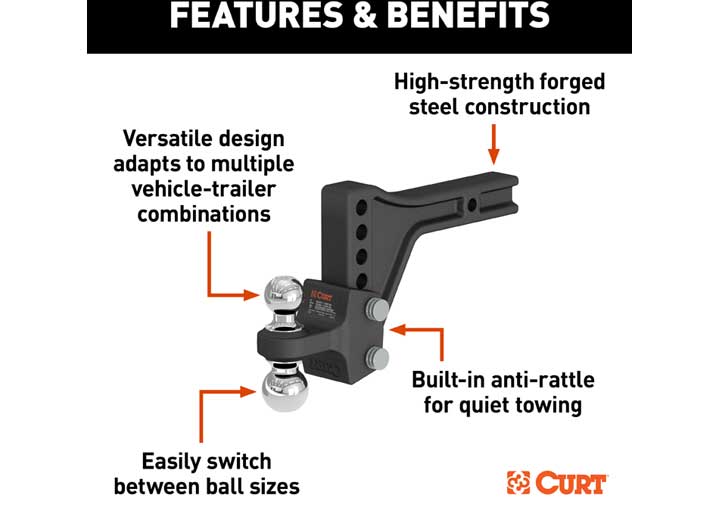 Curt Adjustable Trailer Hitch Ball Mount with Dual Ball, 2