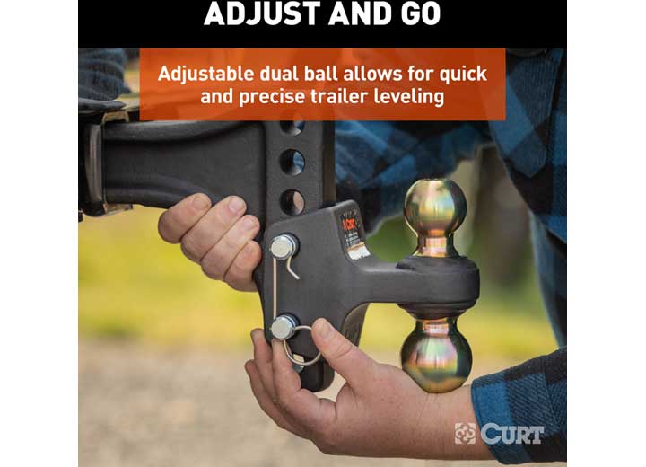 Curt HD Adjustable Trailer Hitch Ball Mount with Dual Ball, 2 1/2