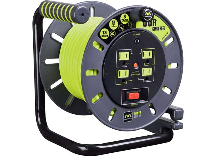 Masterplug 60f' 4 Socket 13A 14AWG Open Cord Reel  • OMA601114G4SL-US