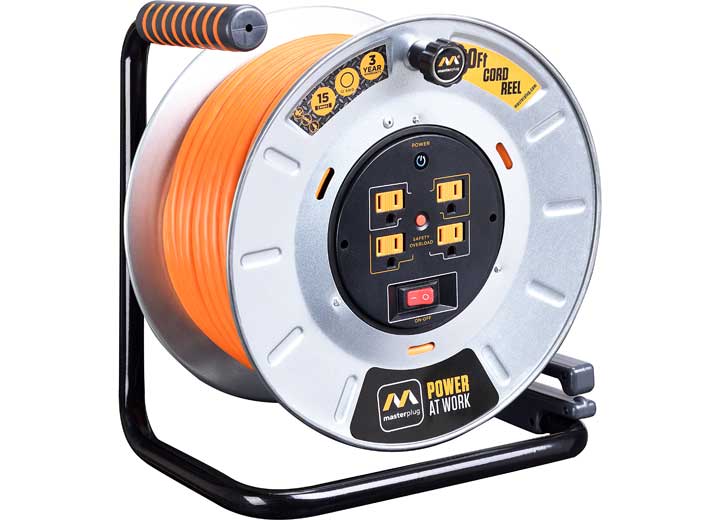 Masterplug 50' 4 Socket 15A Metal Open Cord Reel  • OTMP501512G4SL-US