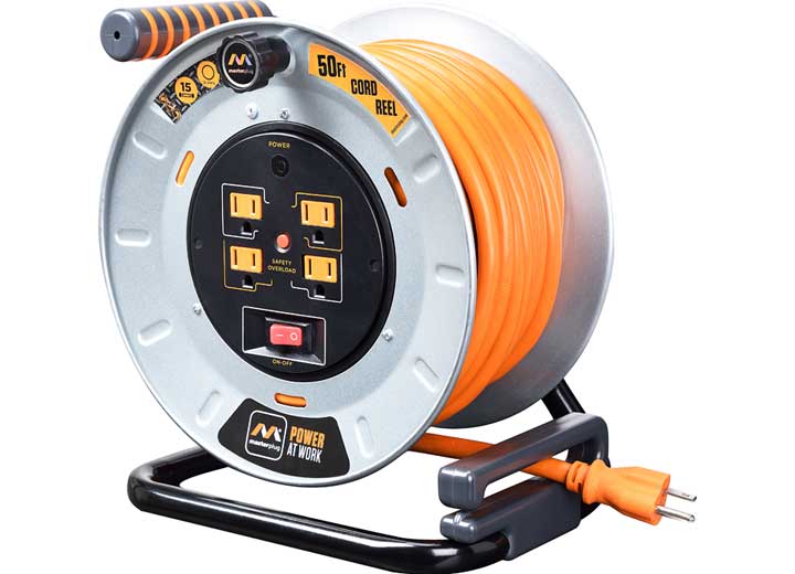 Masterplug 50' 4 Socket 15A Metal Open Cord Reel  • OTMP501512G4SL-US