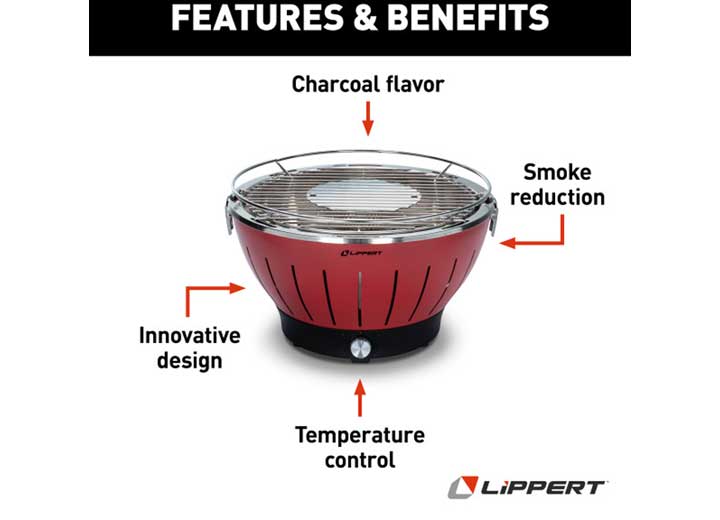 Lippert Odyssey Portable Charcoal Grill - Red  • 2021106515