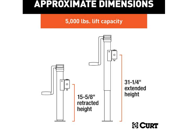 Curt Pipe-Mount Swivel Jack with Side Handle, 5,000 LBS, 15