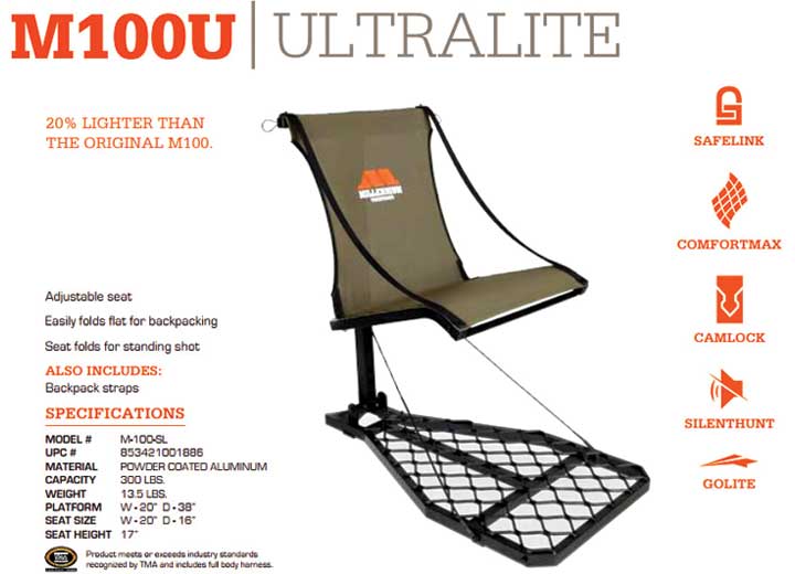 Millennium M100U Ultralite Hang On Tree Stand  • M-100-SL