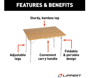 Lippert Bi-Fold Bamboo Adjustable Camping Table  • 2021011322