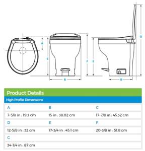 Thetford Aqua-Magic VI Permanent SloClose Toilet, High Profile, White • 31835