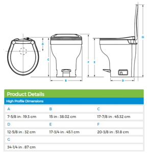 Thetford Aqua-Magic VI Permanent SloClose Toilet, High Profile, White  • 31835