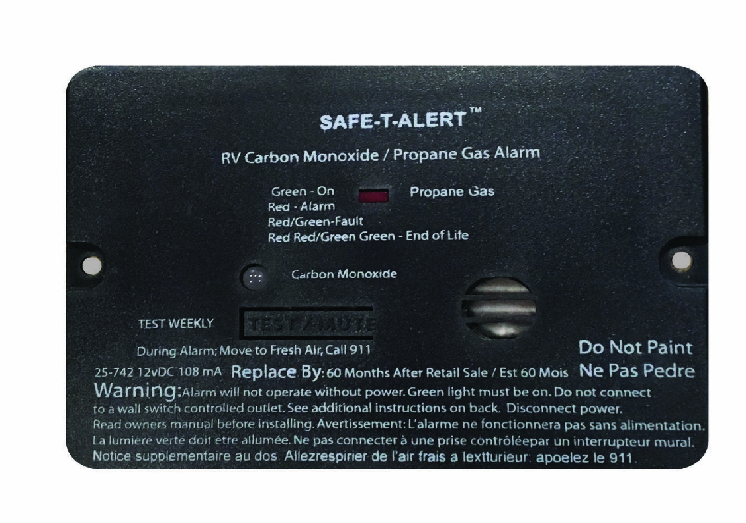 Safe-T-Alert Carbon Monoxide/Propane Leak Detector, Flush Mount, Black  • 25-742BL