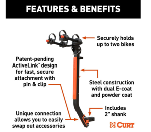 Curt ActiveLink SE Hitch-Mounted Bike Rack, 2 Bikes, 2