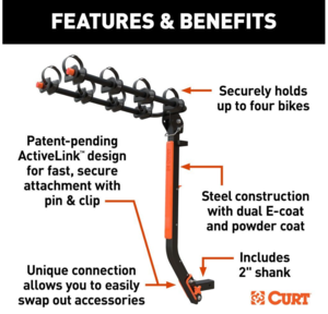 Curt Activelink SE Hitch-Mounted Bike Rack, 4 Bikes, 2