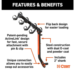 Curt Activelink Ultra Hitch-Mounted Bike Rack, 4 Bikes, 2