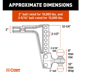 Curt Deep-Drop Adjustable Trailer Hitch Ball Mount with Dual Ball, 2