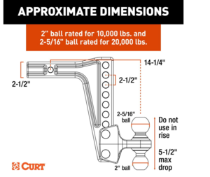 Curt Hd Deep-drop Adjustable Hitch Ball Mount With Dual Ball, 2 1/2in Shank, 20k  • 45939