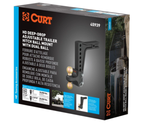 Curt Hd Deep-drop Adjustable Hitch Ball Mount With Dual Ball, 2 1/2in Shank, 20k  • 45939