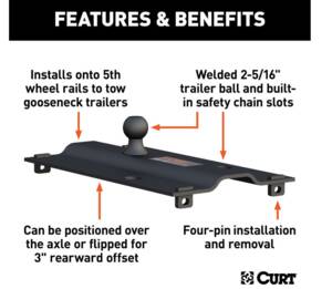 Curt Bent Plate 5th Wheel Rail Gooseneck Hitch w/ 2-5/16