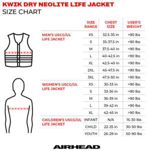 Airhead Orca Neolite Kwik-Dry Life Jacket Vest, Adult XS  • 10075-07-B-BK