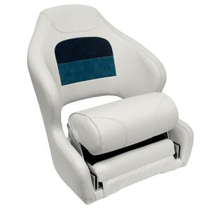 Wise Deluxe Series Pontoon Bucket Seat with Flip Up Bolster, White/Navy/Blue  • 8WD3315-1008