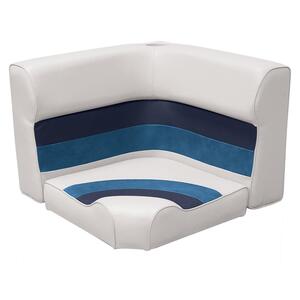 Wise Deluxe Series Pontoon Radius Corner Section Cushion Set, White • Navy • Blue  • 8WD133-1008