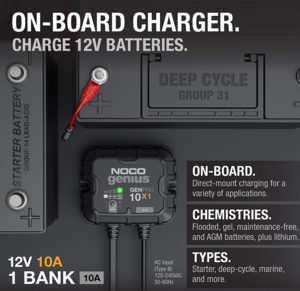 Noco 1-Bank, 10-Amp On-Board Battery Charger, Battery Maintainer, and Battery Desulfator  • GENPRO10X1