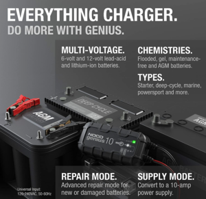 Noco 10-Amp Battery Charger, Battery Maintainer, and Battery Desulfator  • GENIUS10